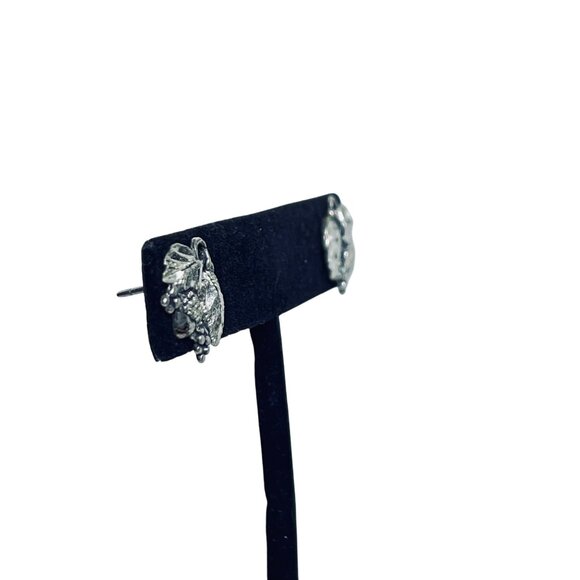 Vintage Black Hills Sterling Silver Grapes, Leaves And Acorn Pierced Earrings - Picture 2 of 5